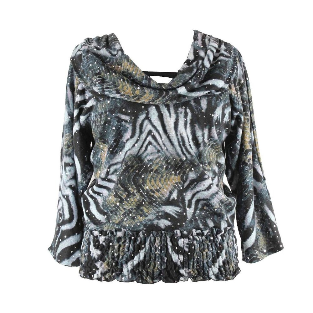 Isabella Rodriguez Sz XL Black Multi Silver Dots Smocked Poly Blend Top